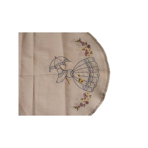 Handsewn Embroidered Dresser Scarf Table Runner Doily White Oval 51" x 10" - Picture 2 of 4